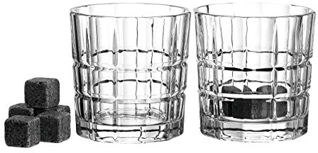 Leonardo 2-er Set Spiritii Whiskybecher + 8 Kühlsteine, 360 ml, Klarglas und Granit, 057401