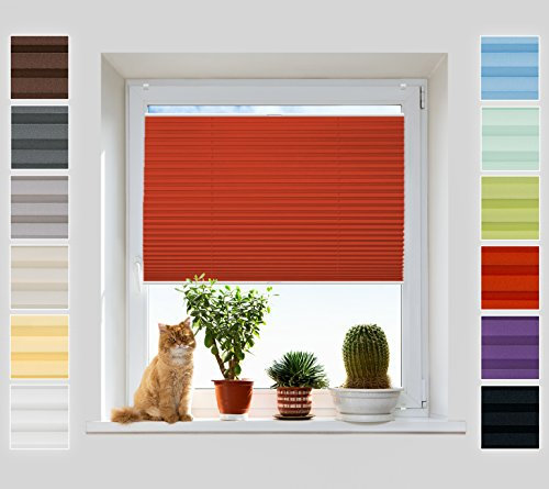 Plissee Ohne Bohren Klemmfix, Rot 85x100 cm, Jalousie mit easyfix Metall Klemmträger | Pearl Stoffkollektion | Leicht zu montieren | Faltrollo Sichtschutz, Sonnenschutz, Fenster