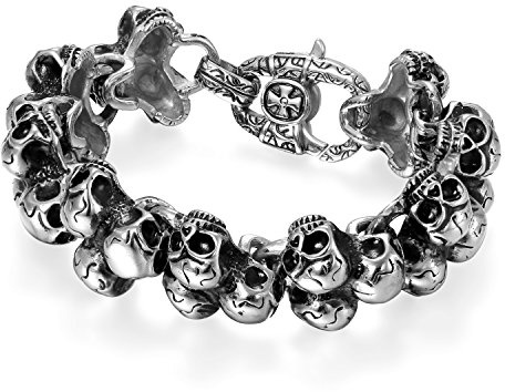 Flongo herrarmband män armband, stor tung bred rostfritt stål armband länk handled silver svart guld dödskalle motorcykel förare biker män tillbehör, 21.5 centimeters, Rostfritt stål, ingen uppgift