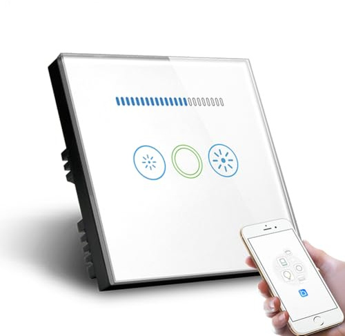UK Standard Wall Switch Dimmer Switch Crystal Glass Panel Wireless Wall Light Touch Dimmer Switch (White)