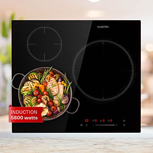 Klarstein Plaque Induction 5800W, Plaque de Cuisson Electrique à Induction, Encastrées 3 Feux, Tables de Cuisson Encastrable, Contrôle Tactile, Rechaud Electrique pour la Cuisine