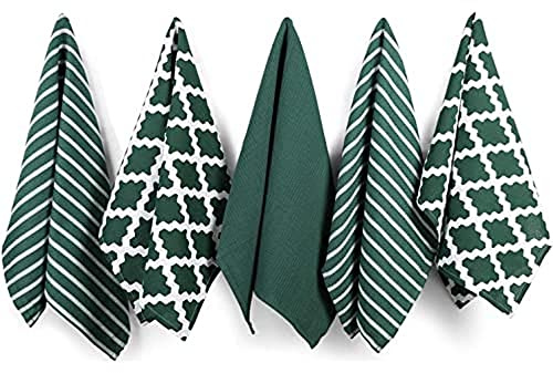 Penguin Home Premium Geschirrtuch aus 100% Reiner Baumwolle für die Küche, Set mit 5 Küchentüchern, weiche und langlebige Küchentücher, Handtuch-Set, maschinenwaschbar, 65 x 45 cm, Farbe – Grün