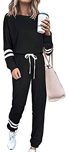 BUOYDM Tuta Donna Due Pezzi Sportive Completa Set Pullover + Pantaloni Casual Pigiama Casa Tempo Libero Yoga Sportswear, Nero XL