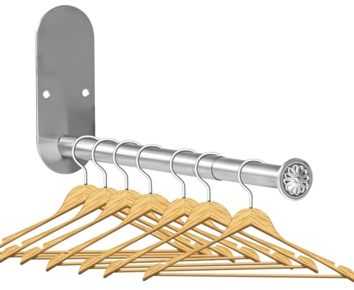 2-Section Stainless Steel Clothes Hanger Storage, Retractable Space Saving Clothes Hanger Storage Organizer, Wall Mount Clothes Rack Organizer, Adhesive or Drilling Installation(Length 13.7)