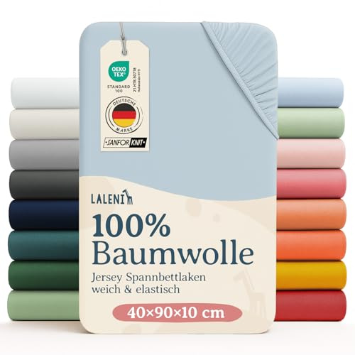 Laleni Jersey Spannbettlaken, 40x90cm, für Baby Beistellbett & Stubenwagen, 100% Baumwolle, Oeko-TEX Zertifiziert, 2er Set, Hellblau