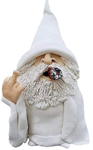 spier Escultura de gnomo de jardín, estatua de duende travieso fumador, estatua coleccionable de dedo medio, paisaje enano para adornos de césped, decoración interior o exterior