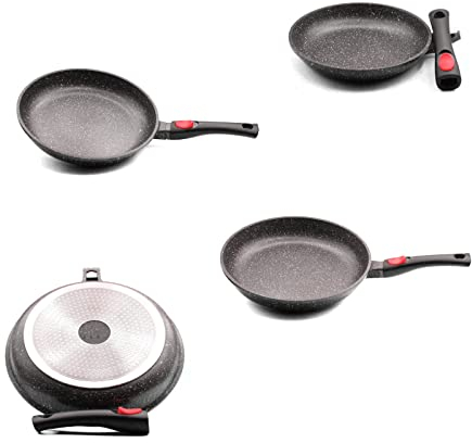 PRADEL LUXE, juego de 3 sartenes, 20/24/28/30 cm, todo tipo de fuegos, incluyendo inducción, mango extraíble.