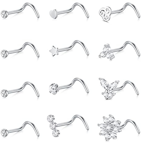 Crdifu 12stk Nasenstecker Silber 1mm Nasenpiercing Stecker Spirale L Form Chirurgenstahl Piercing Nase Schmuck