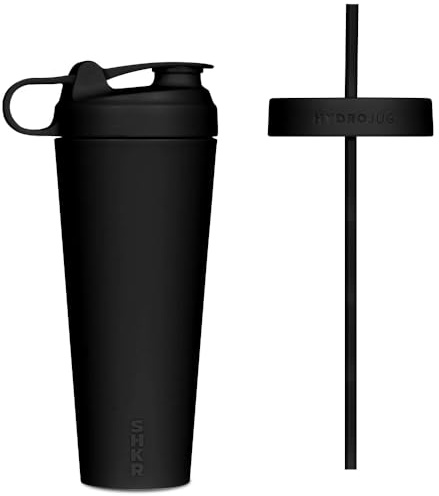 HydroJug Shaker Cup 24oz - Perfect For Protein Shakes, Pre-Workout Drinks, Iced Coffee - Easy Blending, Vacuum Insulated, Cup Holder Compatible, BPA Free - Keeps Temp For Hours, Black