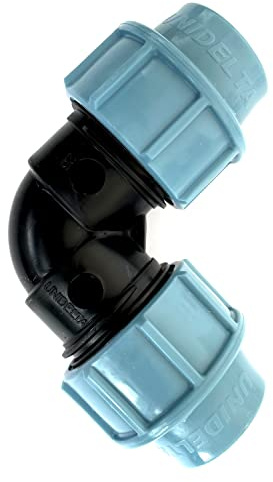 UNIDELTA Klemmverbinder Winkel 90° 16 bar für Wasserleitung Trinkwasser Kupplung PE-Rohr | Verbinder für Schläuche im Bewässerungssystem | Klemmfitting Bogen Kunststoffkupplung Wasserrohr 40x40 mm
