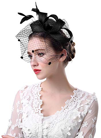 Fascinator Hut Damen Netzschleier 1920s Schleier mit Feder Haarschmuck mit Netz Hochzeitshut Schleife Pillbox-Hut Vintage Haarspange Blumen Haarklammer Elegant Kopfschmuck Hochzeit Tee Party