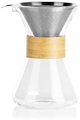BEEM POUR OVER Kaffeekaraffe - 0,7 L | Bambus- & Glas-Design | Robustes Borosilikatglas | Mit Edelstahl-Permanentfilter | Bis zu 6 Tassen