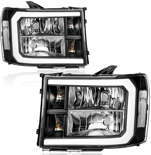 AUTOSAVER88 LED DRL Headlights Assembly Compatible with 2007-2013 GMC Sierra 1500/2007-2014 GMC Sierra 2500 HD/Sierra 3500 HD (Not fit classic models) Headlamp Black Housing Clear Lens