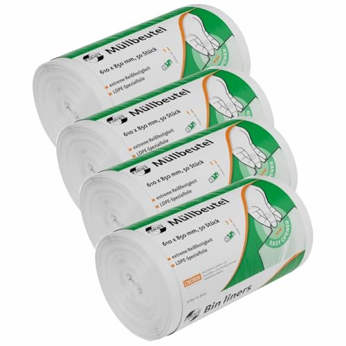 DEISS FIRST PLUS Müllbeutel 80L weiß, 200 Stück (4x50 Stück) aus LDPE