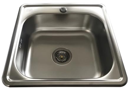 ANW HOME Spülbecken Küche mit Siphon, Waschbecken Küche Edelstahl mit Hahnloch, Spüle Spülbecken Edelstahl Eckig, Edelstahlspüle Einbauspüle, Klein Küchenspülen, Spüle Küche (Satin - 48x48 cm)