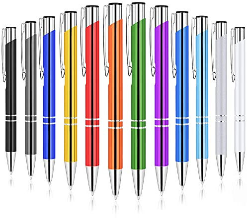 AUAUY Ballpoint Pens - 12 PCS Funny Retractable Metal Pens, Comfortable 1mm Black Ink Writing Instruments for Colleagues, Teachers, Adults, and Students (Mixed Color)