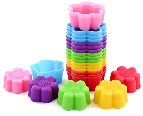 Stampi per cupcake in silicone, 24 pezzi Mini pirottini in silicone a forma di fiore Pirottini per cupcake Riutilizzabili Muffin Cup Cake Pan per torta al cioccolato