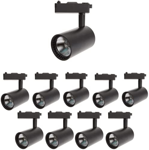 Jandei - Pack x10 Foco Techo Led Carril 30W, Blanco Frio 6000K, 2200 Lúmenes, 220V 50-60Hz Monofásico, Aluminio Vestidor, Escaparate, Tienda, Oficina. Color Negro