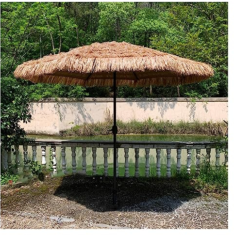 NOIRDA Parasol De Playa De Ø 270 Cm, Sombrilla De Terraza, Sombrilla De Paja con Techo De Paja con Manivela Manual, Poste Ø 38 Mm, para Jardín Junto A La Piscina Fiesta En El Patio