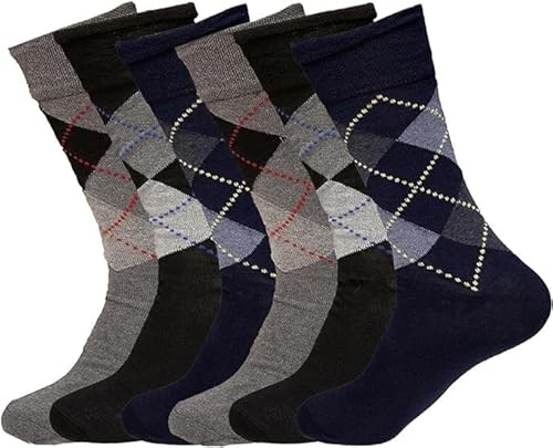 COSHAL® Bigfoot Lot de 6 paires de chaussettes pour homme diabétique avec bord large et revers doux non élastiques adaptées aux œdèmes non contraignants Taille 45-42, Argyle (6 paires), 24-26