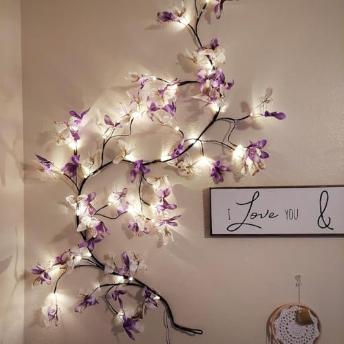 Rivokeer Butterfly Enchanted Willow Vine Lights 6FT, Butterfly Tree Branch Lights for Wall Chirstmas Holiday Fireplace Decor, Plug in, Purple
