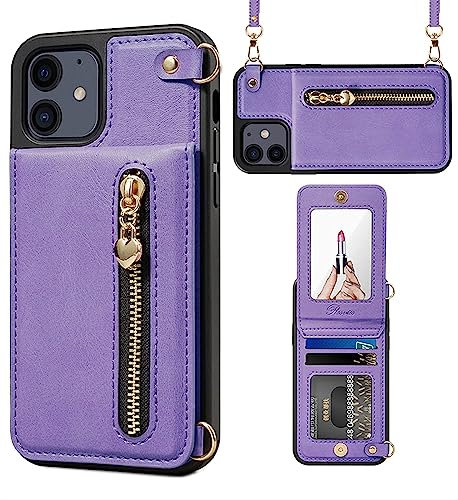ONECMN Étui de téléphone pour iPhone 14/14 Pro/14 Plus/14 Pro Max, étui portefeuille en cuir, avec miroir de maquillage, ceinture pectorale amovible, porte-cartes, coque arrière de protection (couleur