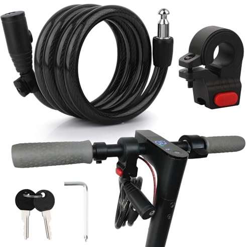 E Scooter Schloss,Fahrradschloss mit 2 Schlüsseln Anti Cutting 12mm dickes Stahlkabel Hochsicherheitsschloss für Roller/Auto/Fahrrad/Motorrad/Kinderfahrzeug Anti-Diebstahl Türschlösser