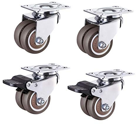 Rubber s 1.5''/2 Inch Twin Double Ball Silent Quiet Rolling 400KG Heavy Duty Plate Furniture Universal Swivel Brake for Trolley Bed Chair Table