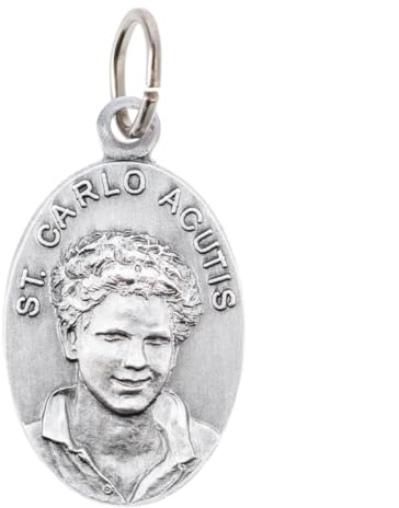 OVUNQUE PROTEGGIMI Lot de 10 médailles de Saint Charles Acutis en aluminium 2,2 cm. Dos avec calice et symbole Eucharistie. 0,87 St. Carlo Acutis Medal.