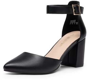 DREAM PAIRS Damen Pumps mit klobigen High Heels und Knöchelriemen, Elegante Schuhe Brautschuhe Party,Size 39,Schwarz-Pu,SDPU2430W