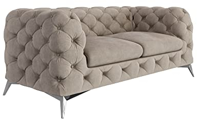 S-Style Möbel Maria Sofa 2-Sitzer Chesterfield-Sofa Wohnzimmer Lounge Couch mit verchromten Füßen Freistehende Polster Sofas & Couches Couchgarnitur Dunkel Cremefarben 185x 73x100 cm