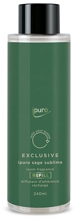 ipuro Exclusive Raumduft Nachfüllflasche SAGE Sublime 240ml mit erhöhtem Duftölanteil | Raumerfrischer mit Limetten, Salbei & Lavendel Duft | Nachfüller Diffuser mit Stäbchen | Lufterfrischer Refill