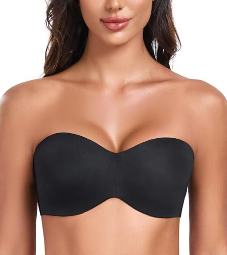 DotVol Damen Trägerloser BH Push Up mit Bügel Trägerlos Bandeau T-Shirt BH Große Größen Ungepolstert Minimizer BH(Schwarz, 85B)