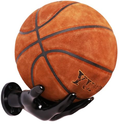 HHUXIUE Supporto da parete per pallacanestro, supporto per pallacanestro, supporto per decorazione artistica, organizer per basket, calcio, colore nero