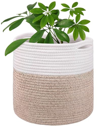Tenn Well 30 cm Blumentopf mit Einsatz, Baumwolle, Innen-Pflanzgefäß, gewebter Aufbewahrungskorb für Zimmerpflanzen, Blumentopf und Heimdekoration (Weiß und Khaki)