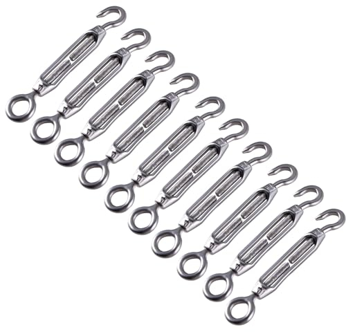 GIVIHGETI 10 tenditori M4, in acciaio inox, con occhiello M4, tenditore per funi metalliche, tenditore M4, occhiello e ganci, tenditore per il serraggio di collegamenti per funi metalliche, da