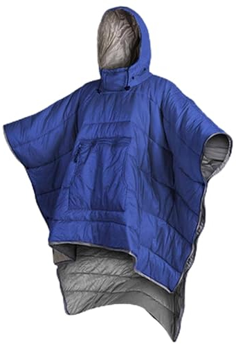 CCKUHN Camping-Schlafsäcke Tragbarer Hoodie-Poncho Männer Frauen Winter Lazy Decke Schlafsack Umhang Winter Camping Poncho Lazy Quilt Lounge Decke Warme Jacke Überlebensausrüstung (Navy B