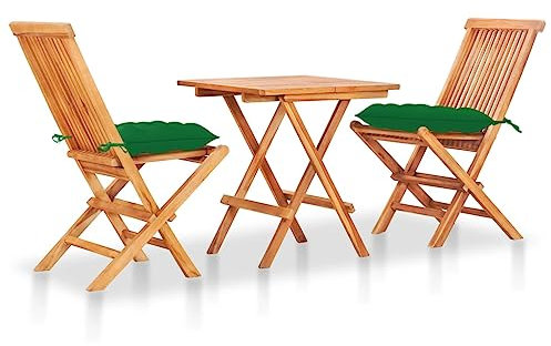 BUKSCYJS GartenmöBel Set,3-TLG. Bistro-Set mit Grünen Kissen Massivholz Teak FüR Garten, Terrasse, AußEnbereich, Balkon