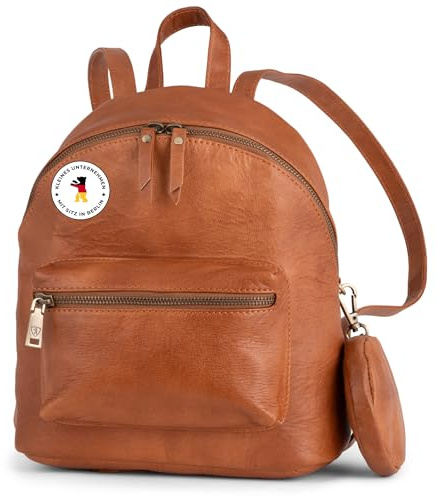 Berliner Bags Rucksack Kelly Vintage, Kleiner Lederrucksack Damen - Braun | Kleiner Tagesrucksack & Cityrucksack für Damen, Lederrucksack Echtleder mit abnehmbarem Etui & Reißverschluss