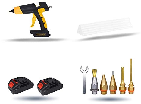 Pistola per colla a caldo, Strumento for pistola for colla a caldo senza fili 120W 12V con controllo della temperatura del display digitale Batteria e ugello sostituibili Utilizzare stick di colla da
