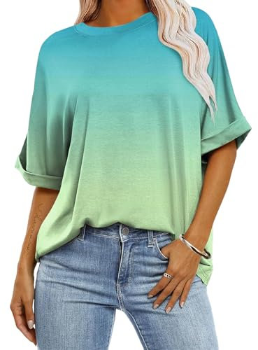 Sofia's Choice Damen Oversize Farbverlauf T Shirt Rollärmeln Rundhals Kurzarm Top Farbverlauf XXL