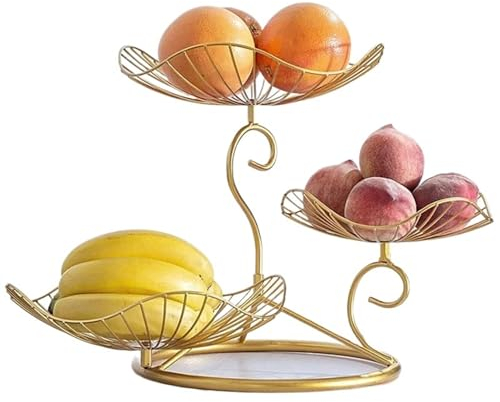 Fruteros de Cocina Arte del hierro dorado de lujo creativo, tres niveles, frutero de 3 niveles, decoración del hogar, mesa de centro, drenaje de agua, cesta de frutas de metal, decoración de la sala d