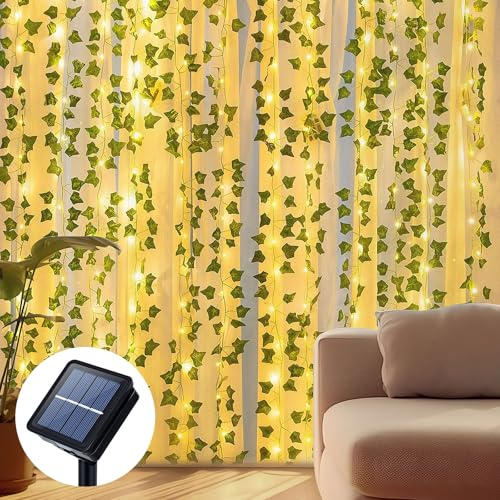 Qoosea Solar String Lights 7M 50LED 8 Modes Garland Fairy Lights Artificial Ivy Leaves String Light Waterproof Decoration for Garden Yard Balcony Party Christmas Decor