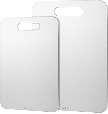 Yaocom 2 Pcs 13.4x9, 11.8x7.9 Stainless Steel Cutting Board for Kitchen 304 Steel Choppin Dishwasher Safe Metal Cutting Board Set for Kitchen Meat Fruit Vegetable
