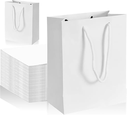 Presentpåse presentpåse med handtag presentpåsar papperspåsar vit återanvändbara papper presentpåse för kläder jul bröllop shoppingpåsar och födelsedag (20 x 10 x 28 cm)