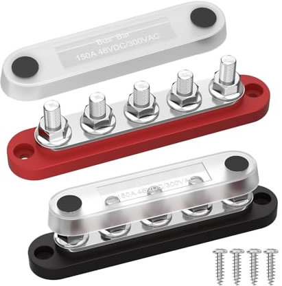 Bus Bar Terminal Block - Power Distribution Junction Block, Red & Black Busbar | Automotive and Marine Bus Bar, Durables Copper Nylon Build Omnidirectional Rails, Easy Installation for Boats RVs