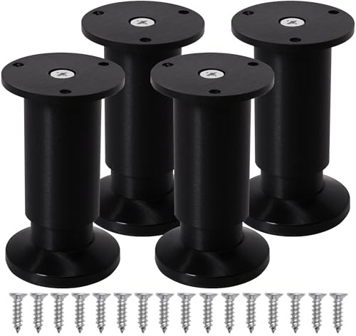 INMOZATA 4x Furniture Legs 20cm Adjustable Legs Metal with Screw, 0-15mm Height Adjustable Replacement Sofa Legs, Black Bed Legs for Cabinet Table Chair Adjustable Furniture Feet