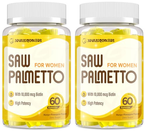 Jovariquethor Saw Palmetto for Women - DHT Blocker Hair Growth Supplement - 500mg Potent Saw Palmetto Gummies for Hair, Skin, Nails, Urinary Wellness - Mango-Pineapple Flavor - 120 Gummies