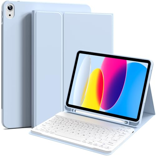 BFGTSJF Keyboard Case for iPad (A16) 11 2025, iPad 10th Gen 2022, Blue | for iPad (A16) 11th Gen 2025, iPad 10th Generation 10.9 inch, Pencil Holder, Detachable Bluetooth Keyboard, Lightweight Slim
