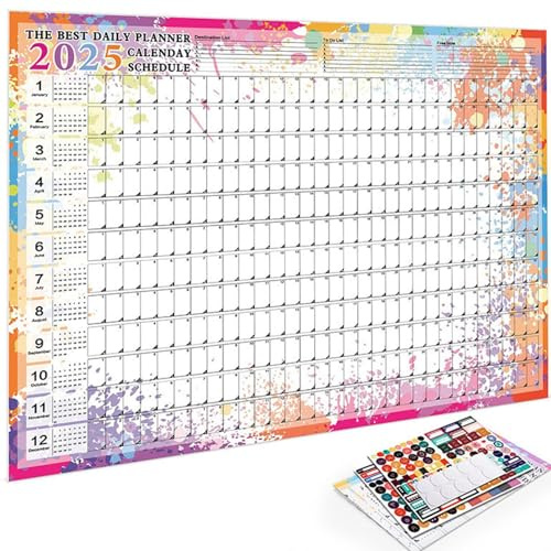 Wandkalender 2025, Kalender 2025, Jahresurlaub, Wandkalender 2025 | einseitiger Urlaubskalender, Tagesplaner für Zuhause und Schule